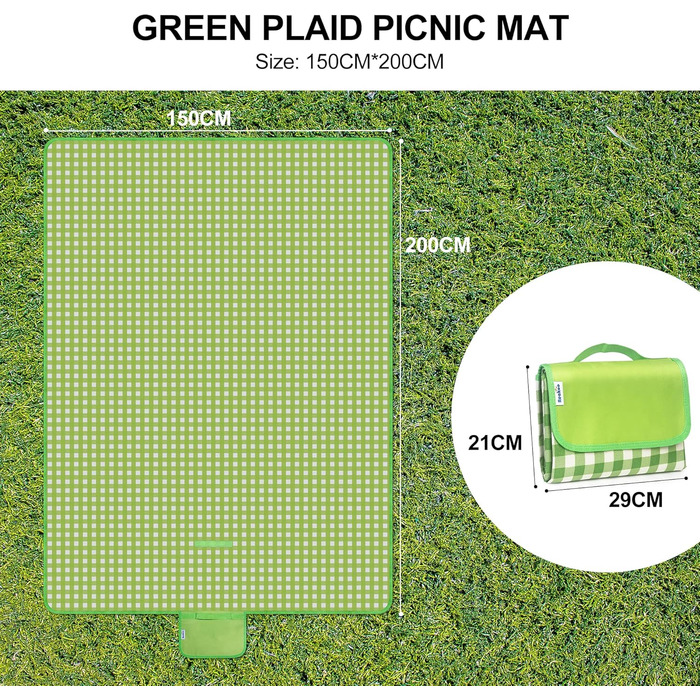 Плед для пікніка Reakoo 200x300 см, водонепроникний килимок для пляжу XXL, з ручкою, антипісочний, пральний для кемпінгу, парку, саду