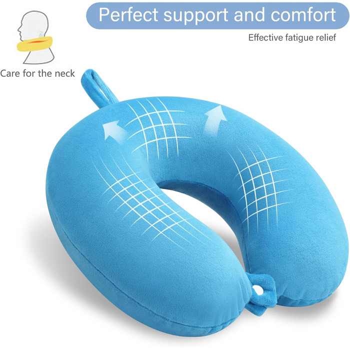 Подушка для шиї з Memory Foam, зручна у подорожах, U-подібна форма, підтримка шиї та голови, для літаків, поїздів, авто (Блакитне озеро)