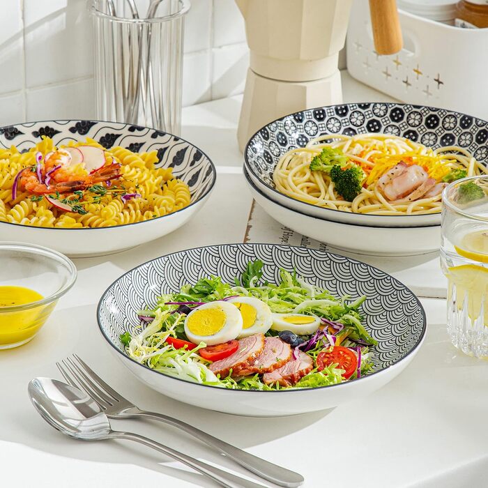 Набір супових тарілок Vancasso HARUKA, 4 шт., 1000 мл, чорний керамічний посуд