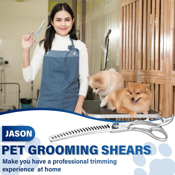 Професійна вигнута ножиці для грумінгу собак JASON 7' - ножиці для розрідження шерсті, з японської сталі 440C, 21 зуб, для грумерів