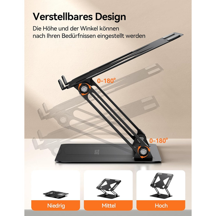 Підставка для ноутбука TECKNET, металева, регульована, чорна, 10-17.3 дюймів