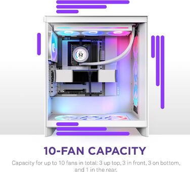 Корпус NZXT H7 Flow для ПК ATX з покращеною вентиляцією | Підтримка 3 x 120 мм вентиляторів для охолодження відеокарти | 3 x 120 мм фронтальні вентилятори | Пластина для встановлення 420 мм кулера спереду | Flow RGB 2024, білий