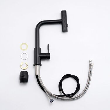 Чорний кухонний змішувач з витяжною лійкою TIMACO 360° поворотний, одноручний, для кухонної мийки | Змішувач для кухні