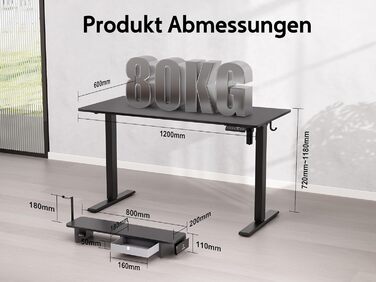 Electric Standing Desk with Drawers | Adjustable Height Desk with Monitor Stand & Phone Holder for Home Office & Office | 120x60cm Black