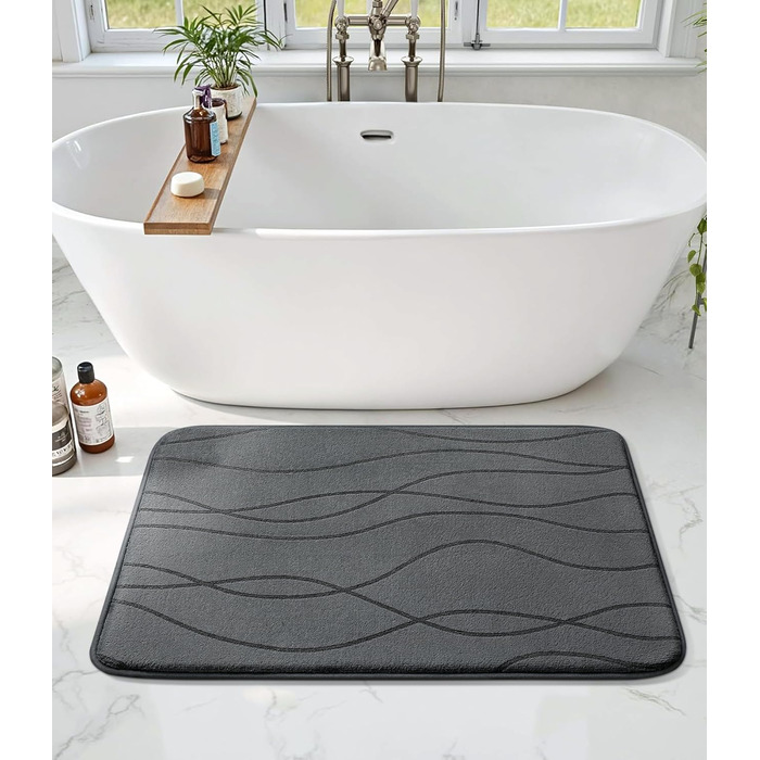 Килимок для ванної кімнати chakme з ефектом пам'яті (Memory Foam), нековзкий та вологопоглинаючий, темно-сірий, 43x61 см