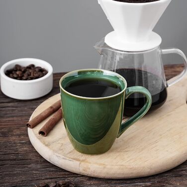 vicrays Coffee Mug Set, 340 ml, 6 Pieces, Ceramic Mugs for Men and Women, Unique Glazed Cups with Handle for Coffee, Tea, Milk, Hot Chocolate, Cereal (green)