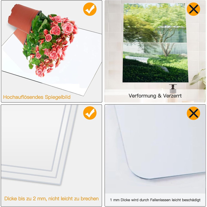 3 самоклеючі дзеркальні наклейки на плитку, 40 x 30 см, гнучка дзеркальна плівка, акриловий дзеркало для стін, дверей, ванних кімнат та шаф, 3 шт. 30*40 см