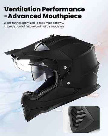 Мотошолом ILM Dual Sport Adventure з сонцезахисним склом, Pinlock, для кросу, квадроциклів, сертифікат ECE, модель WS902, розмір L, матовий чорний