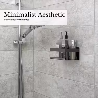 INTIRILIFE Self-Adhesive Shower Shelf in Black - 23 x 10.5 x 8 cm - No-Drill Shower Shelf, Shampoo Holder Shower Basket Wall Mount Bathroom Accessories Basket - Rustproof, Stainless Steel Shelf for Bathroom and Kitchen