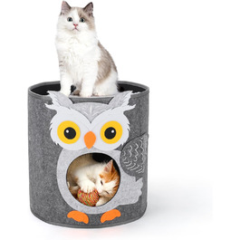 Кігтеточка-будиночок для котів Dripex з 2 поверхів, з фетру, з подушкою, 30x35x35 см (Сова)