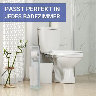 Набір для туалету WENKO Ravina 3-в-1, білий: щітка, тримач туалетного паперу, місце для 3 рулонів | Нержавіюча сталь та скло | 20 x 70 см