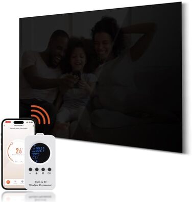 Інфрачервовий обігрівач Hocosyme зі скляною панеллю 600W з Wi-Fi керуванням (Tuya Smart), 100x60 см, з захистом від перегріву, чорний, сертифікат TÜV