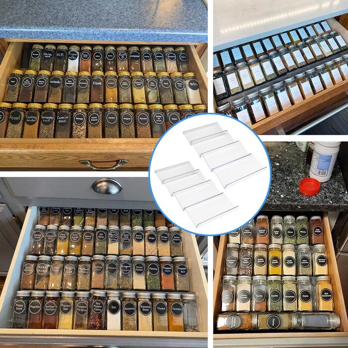 Організатор для спецій MIUKAA, 4 яруси, 2 шт., розширюваний 33-66 см, вставка для ящика, органайзер спецій (скляні банки не входять до комплекту)