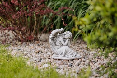 gartendekoparadies.de Sleeping Angel, Stone Figure H. 25 cm, 6 kg, Grey, frost-proof made of cast stone for outdoor use
