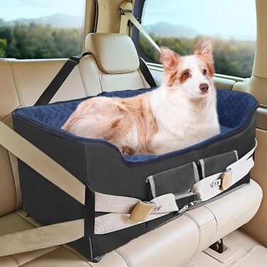 Stable Multi-Pet Car Seat with Safety Belt - Elevated Dog Basket for Medium Dogs, Washable & Reinforced - Royal Blue, Large