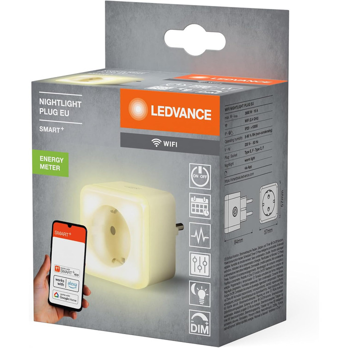 LEDVANCE Smart Plug: Трійник з USB, WiFi, захист від перенапруги та перевантаження, керування через додаток, Alexa, Google