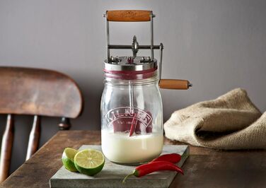 Kilner Butter Churn Glass with Hand Crank, Manual Hand Crank and Silicone Mixer, 1L, Opening: 7.2 cm, 16.5 cm x 11 cm x 27 cm, Make butter yourself in about 10 minutes, Glass butter container (pack of 2)