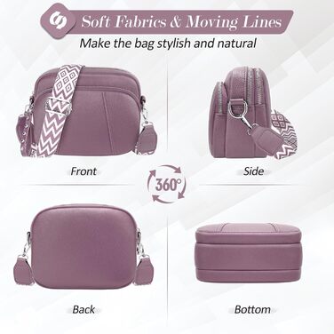 Сумка жіноча через плече кросбоді з натуральної шкіри лілового кольору, стильна, з широким ременем та відділенням для карт