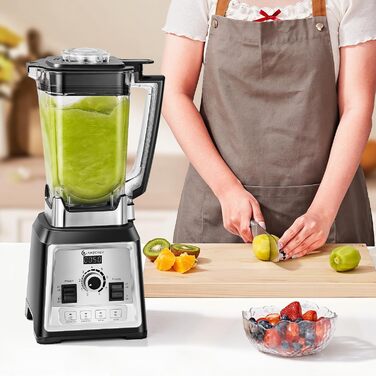 AMZCHEF 2000W Stand Mixer - 2L High-Power Blender with 8 Speeds & 4 Pre-Programs (Crushed Ice, Smoothies, Meat Mixing) - BPA-Free Black