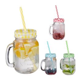 Relaxdays Set of 4 Colorful Drinking Glasses with Lids