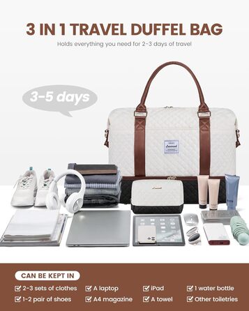 Спортивна сумка LOVEVOOK для жінок, велика ручна поклажа, дорожня сумка-дуffel, XL (2 шт., бежевий, чорний, коричневий)