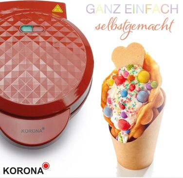 Вафельниця Korona 41005 для бельгійських вафель | Вафельниця для партії | 1000 Вт, діаметр 18 см, автоматичне регулювання температури, червона