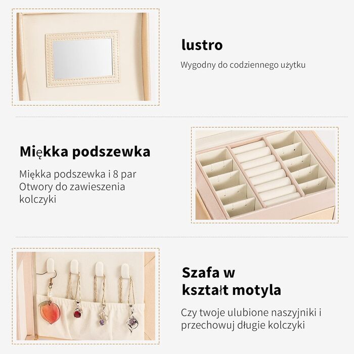 Скринька для прикрас ADEL DREAM з дзеркалом, 3 ящики, 2 шухляди, замком, для кілець, сережок, намист та браслетів, колір шампань