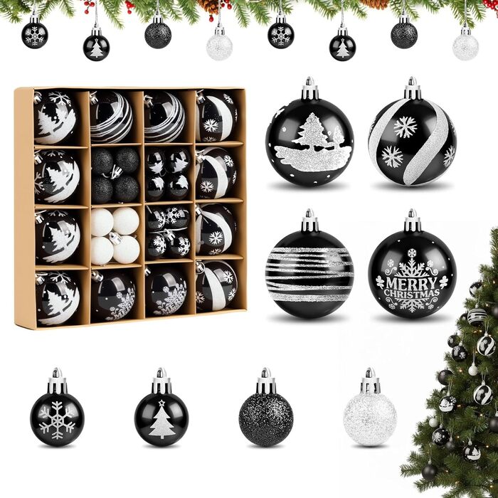 Набір ялинкових прикрас Ilauke, 44 шт. Ялинкові кулі з пластику червоного та білого кольору, 3 та 6 см. Декорації для ялинки на Різдво, для вечірки, дому, весілля. Кольори: червоний, білий (чорний, білий)