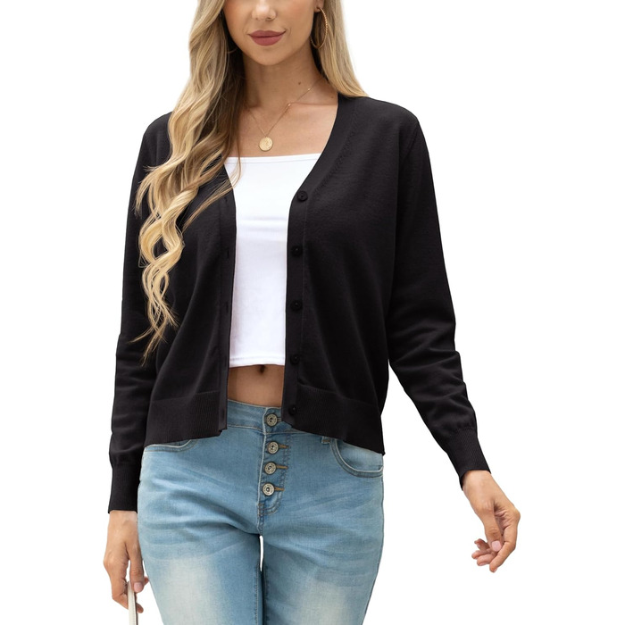 Кардиган жіночий Grecerelle, елегантний, легкий, з V-подібним вирізом, на ґудзиках, чорний, розмір XL