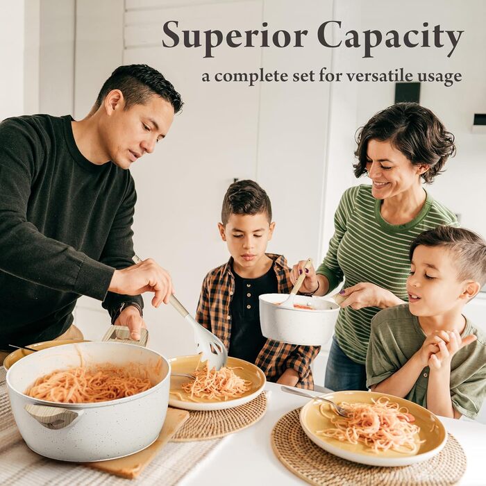 Набір посуду 14 предметів з антипригарним покриттям, преміум-кераміка, для індукційних плит, без PFOA, PTFE, PFAS, з аксесуарами