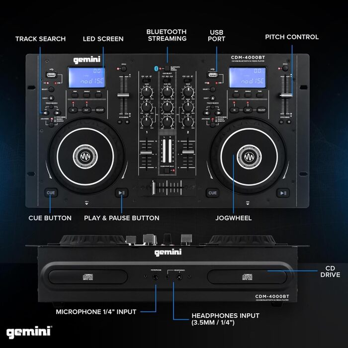 DJ-плеєр Gemini CDM4000BT з Bluetooth та USB: подвійний CD-плеєр для диджеїв