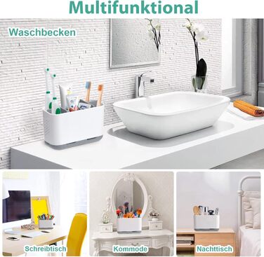 Тримач для електричної зубної щітки сірого кольору. Організатор для ванної кімнати з регульованими перегородками. Підходить для сім'ї та дітей.