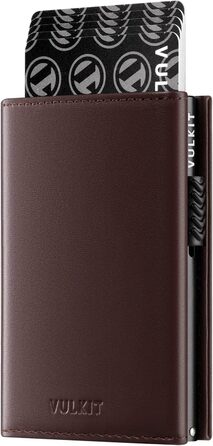 Кредитне шкіряне портмоне VULKIT RFID з відділенням для купюр, ID-віконцем та монетним відділенням, магнітний замок (Espresso)