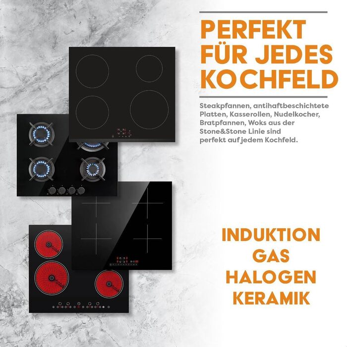 Набір сковорідок Stone&Stone 4 шт. (20, 24, 28, 32 см) з антипригарним покриттям | Для індукції, газу | Алюміній, сталь, професійні | З німецьким покриттям, без PFAS