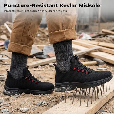 Захисні черевики SPIEZ для чоловіків та жінок, легкі робочі черевики з композитною захисною шапкою, неслизькі з повітряною подушкою для комфорту, чорно-червоні, розміри EU 36–46