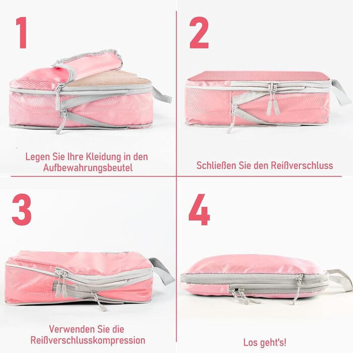 Органайзер для валізи Kompression: набір кубів для пакування, рожевий | Travel Essentials