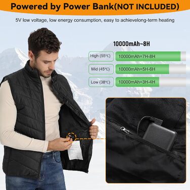 Обогревна жилетка для чоловіків та жінок, USB-жилетка з підігрівом, унісекс, жилетка з підігрівом, перезаряджається, 9 зон підігріву, 3 рівні температури для активного відпочинку та походів