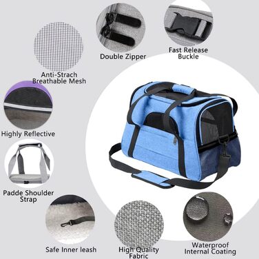 Транспортний бокс для собак та котів, дихаючий, складаний, з м'якою підстилкою (блакитний)