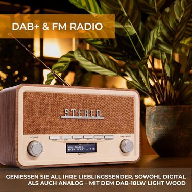 Denver Retro DAB-18: Цифрове радіо DAB+ з Bluetooth, FM та LCD-дисплеєм | 2x20W стерео | Радіо для кухні з будильником