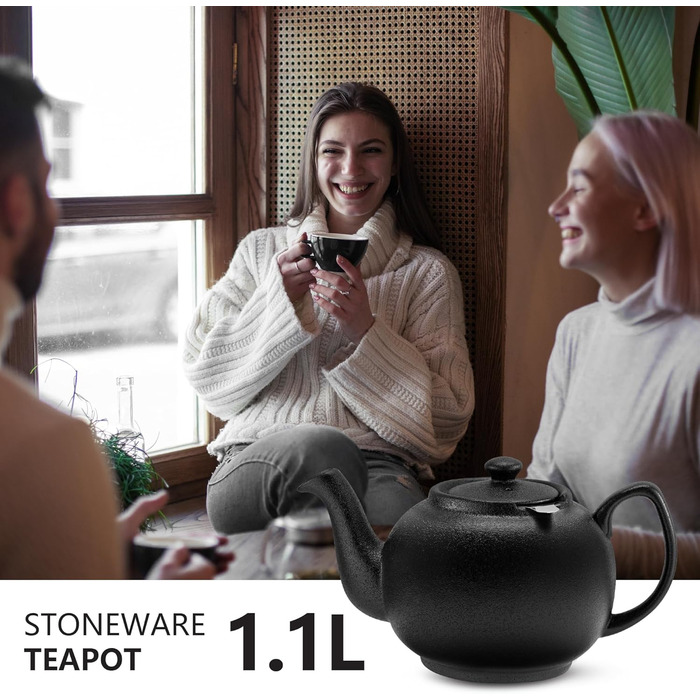 Керамічний чайник Urban Lifestyle LIVERPOOL з ситечком із нержавіючої сталі, 1,1 л, чорний матовий