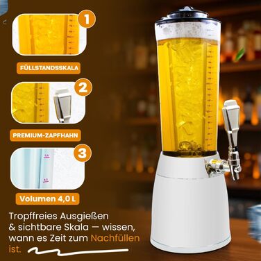 Пивна колона 4.0L з охолодженням 1.3L, хромована - для бару та дому