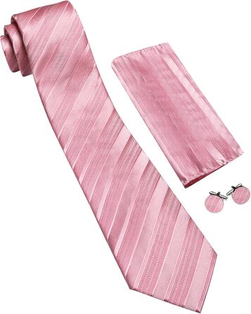 Краватка з хустинкою та запонками Barry.Wang для ділового стилю, набір у смужку та клітинку, для свят та весілля (рожеві смуги)