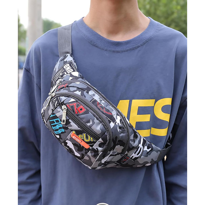 Водонепроникна поясна сумка-рюкзак камуфляжного стилю з багатьма відділеннями для чоловіків, жінок та дітей. Виготовлена з нейлону, ідеальна для бігу, спорту, подорожей та активного відпочинку.