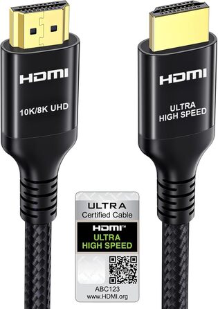 HDMI 2.1 кабель Etseinri 2 метри, 48Gbps, 4K 240Hz, 8K, eARC, HDCP2.3, HDR, Dolby Atmos, Vision для моніторів, телевізорів, проекторів, чорний