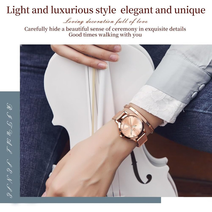 Годинник жіночий OLEVS рожеве золото з серцем та діамантом, чорно-білий циферблат, кварц, водонепроникний, комплект з браслетом, моделі 5189, рожевий