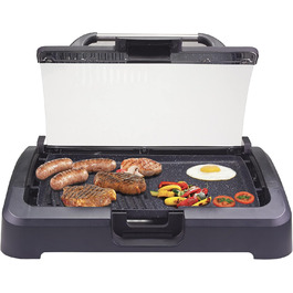 BEPER Electric Grill with Glass Lid - Non-Stick Coated Grill Plate, Stainless Steel, 2200W, Black
