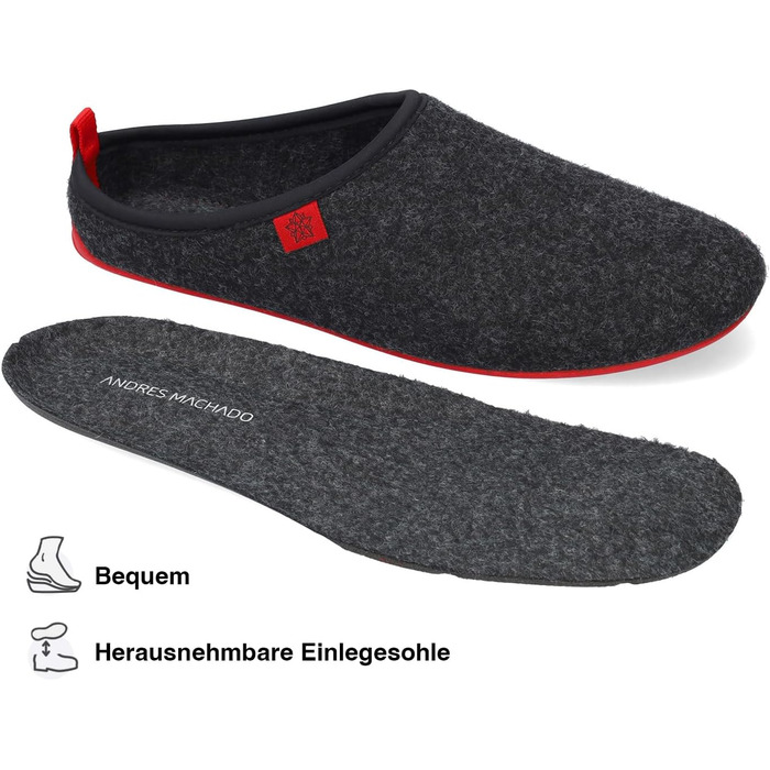 Тапочки Andrés Machado Unisex Dynamic, 44 EU, Чорний/Червоний