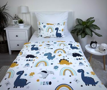 Комплект постільної білизни для ліжечка малюка Kinderbettwäsche: комплект постільної білизни для дитячого ліжечка з бавовни, розмір 100x135 см та 40x60 см, з динозаврами (Dinosaurier Dino), сертифікат Öko-Tex Standard для хлопчиків та дівчаток