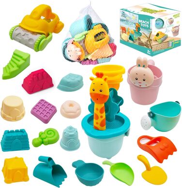 JoyGrow Kids Sand Toys, Beach Toy Set in Reusable Mesh Bag, Water Toys with Shovels and Buckets, Sandbox Bucket Animal Molds, Bath Toys for Boys and Girls