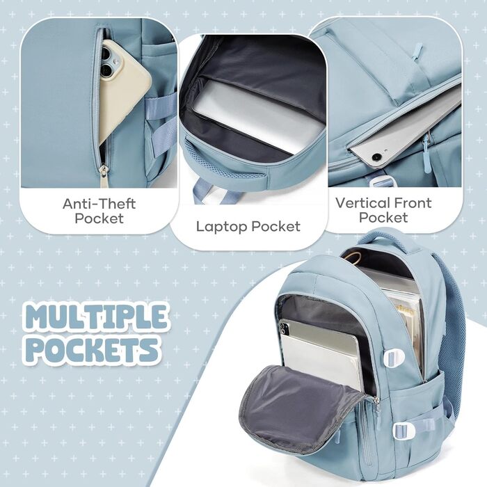 Шкільний рюкзак HYC00 для дівчаток та хлопчиків-підлітків, водонепроникний, з відділенням для 14-дюймового ноутбука, casual, для подорожей та навчання, M4-зелений (M7-світло-блакитний)